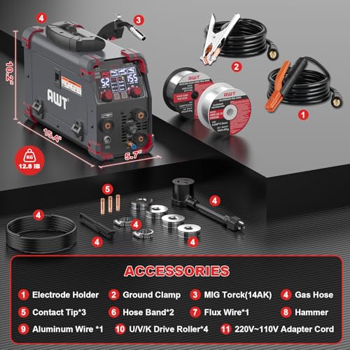 Image of AWT Aluminum 155A MIG Welder,5 in 1 Gas MAG /Aluminum MIG /Gasless Flux Core MIG /Stick /Lift TIG Aluminum MIG Welding Machine,110 /220V Welding Machine with Multiprocess Wire Feed