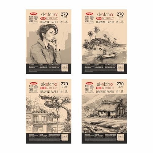 Image of Anupam SketchO Pro Sketching & Drawing Paper A4 | 20 Sheet 40 Pages | 270 GSM Sheet for Pencil, Charcoal, Graphite, redchalk Pastel, Chalk, Oil Pastel & Wax Crayon for Artist's & Amateurs (Set of 2)