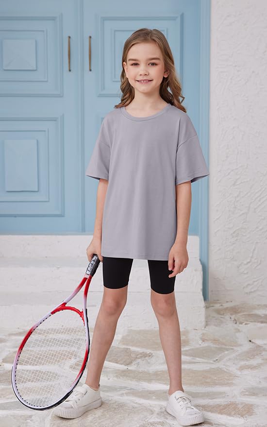 Image of ZDC Girls Short Sleeve T Shirts Kids Summer Oversized Tops Trendy Crewneck Basic Tees 5-14 Years