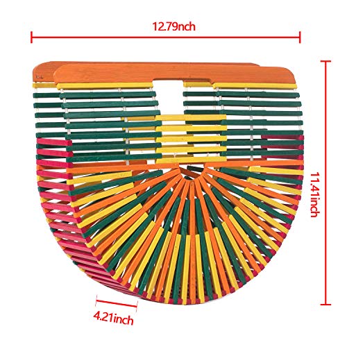 Image of Women's Bamboo Handbag by Handmade Straw Bag,Tote Bamboo Purse Natural Basket Bag for Summer Beach