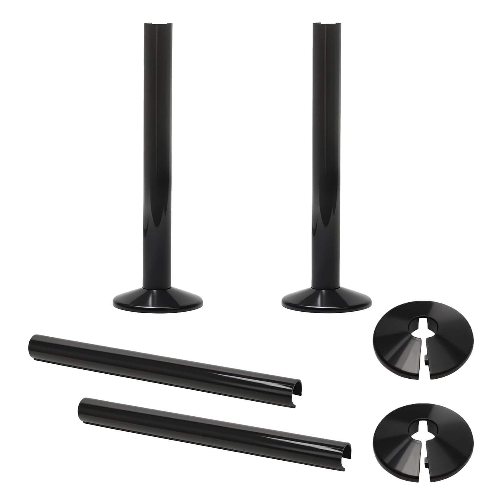 2 Pcs Radiator Pipe Covers Black with Collars - 15 x 200 mm Snap-On Silicone Pipe Sleeves and Radiator Pipe Collars - PVC Pipe Cover Caps for Radiators and Heating Pipes
