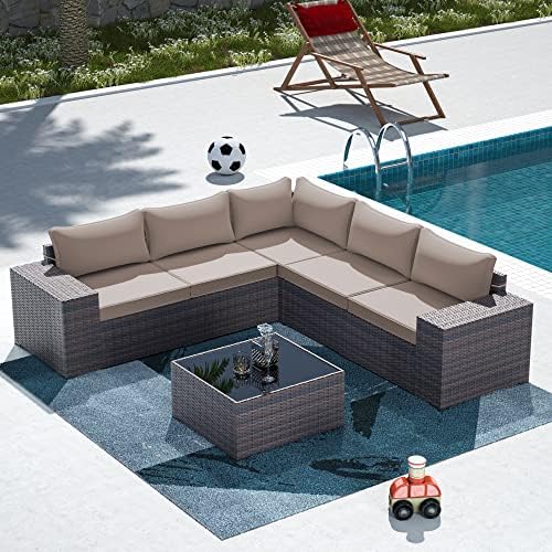 Kulunolo Outdoor Patio Furniture Sets 6 Pieces Sectional Furniture PE