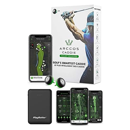 Arccos Caddie Smart Sensors (3rd Generation) Power Bundle with PlayBetter Portable Charger - Set of 14 Golf Shot Tracker System - A.I. Powered GPS Rangefinder - On-Course Swing Analyzer for Every Club
