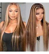 NARNI 28 Inch Ombre Lace Front Human Hair Wig - Pre Plucked 180% Density Honey Blonde 13x4 HD Str...