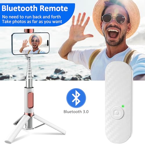 Trépied perche selfie compatible iPhone Android avec commande sans fil et support blanc - 4