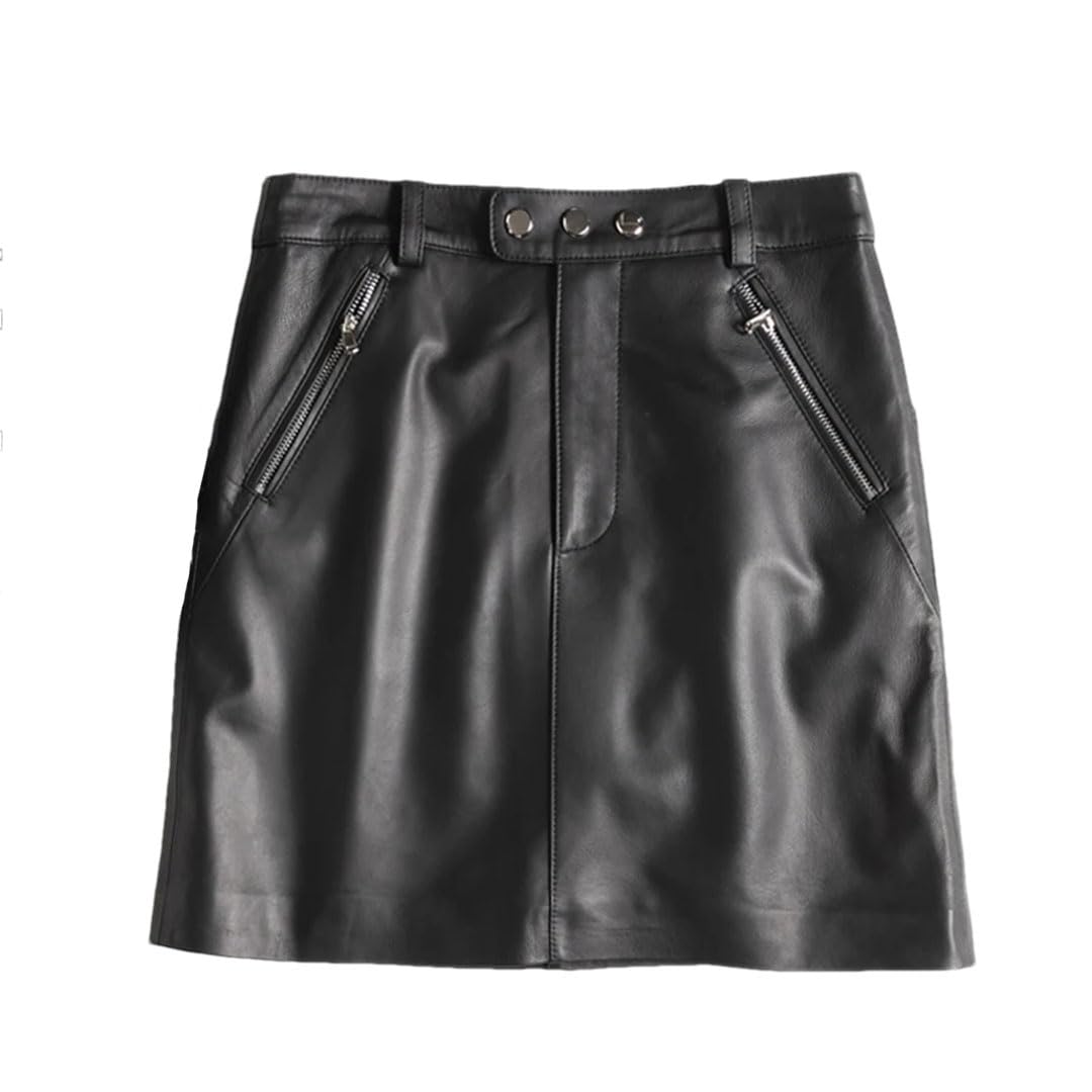 Minigonna sexy da donna in vera pelle con bottoni a vita alta retrò gonna a trapezio