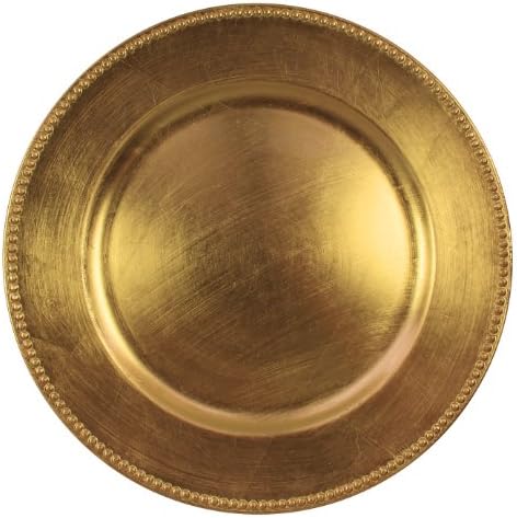 Charge It by Jay Beaded Charger Plate 13” Decorative Melamine Service Plate for Home, Professional Dining, Perfect for Upscale Events, Dinner Parties, Weddings, Banquets, Catering, 1 Piece, Gold