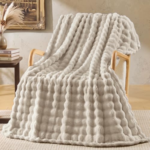 Image of BEDELITE Beige Linen 3D Fleece Bubble Throw Blanket for Couch, 50x60 Inches