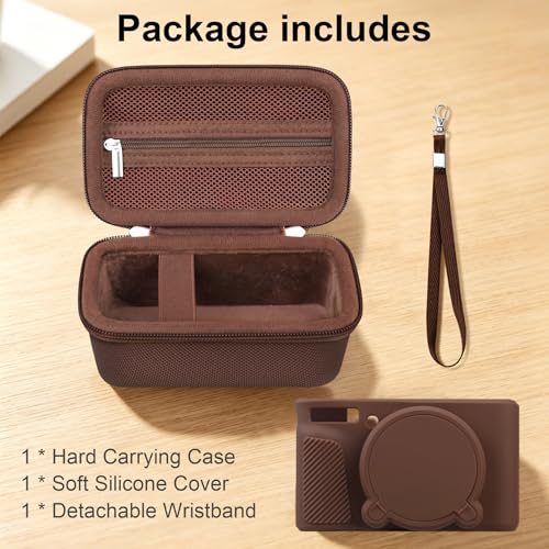 Image of Elonbo Camera Case for Canon PowerShot SX740 / SX730 Digital Camera, Canon SX740 / SX730 HS Hard Carrying Case + Soft Silicone Cover with Removable Lens Cover, Coffee Color