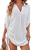 PQJIMGDJ Camisas De Verano Informales con Cuello En V para Mujer Tops Boho Elegante Manga Enrollable Camisa De Playa con Cordón Jersey Elegante Blusa Moda Vacaciones De Oficina Cubrir para N