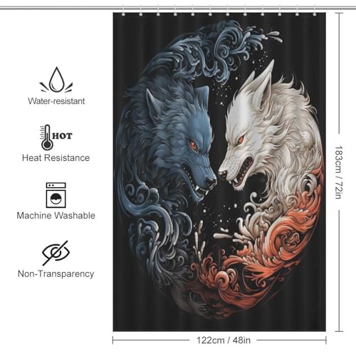 Rideau de douche loup imperméable 122x183 cm lavable avec 12 crochets