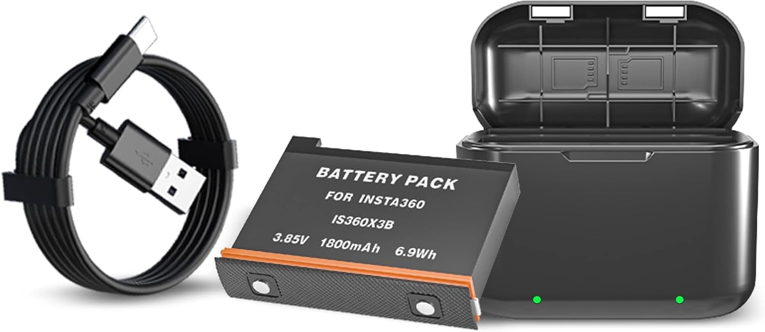 2-Pack 1800mAh Compatible with Insta360 X3 Battery and 3-Channel USB Fast Charger for Insta 360 ONE X3 Original Accessories (1 Pack Battery)
