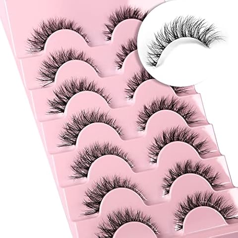 Aupalada Falsche Wimpern 6D Leichtgewichtige Natürlicher Look Hybrid Wimpern Bequeme Demi Wispy Cat Eye Lashes Klares Band Tägliche Wimpern Streifen Flauschig Weiche Falsche Wimpern 7 Paar Set Packs Cover