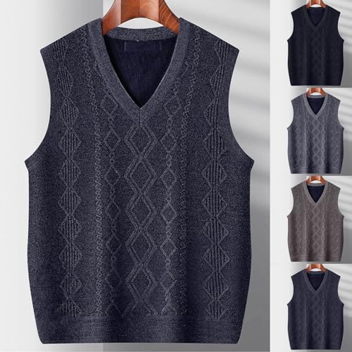 Cambkatl Men's V Neck Sweater Vest Basic Thick Warm Winter Fleece Lined Knitted Pullover Sleeveless Sweaters2