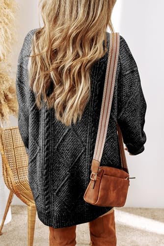 KevaMolly Womens Long Sleeve Sweaters Cable Knit Drop Shoulder Loose Fit Sweater Dress2