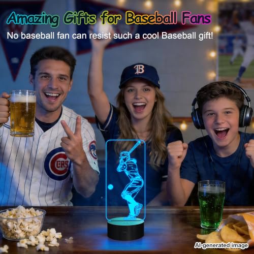 Image of FULLOSUN Baseball 3D Night Light, Sport Gifts Bedside Lamp for Xmas Holiday Birthday Fathers Gifts for Baseball Fan with Remote Control 16 Colors Changing + 4 Changing Mode + Dim Function