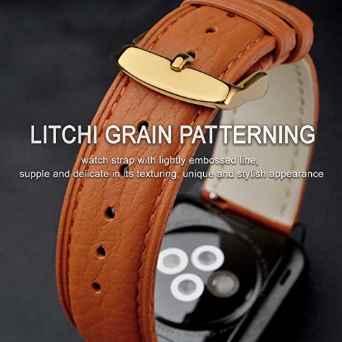 Image of ANNEFIT Watch Band 18mm, Quick Release Textured Padded Leather Straps with Gold Buckle for Men and Women (Orange)