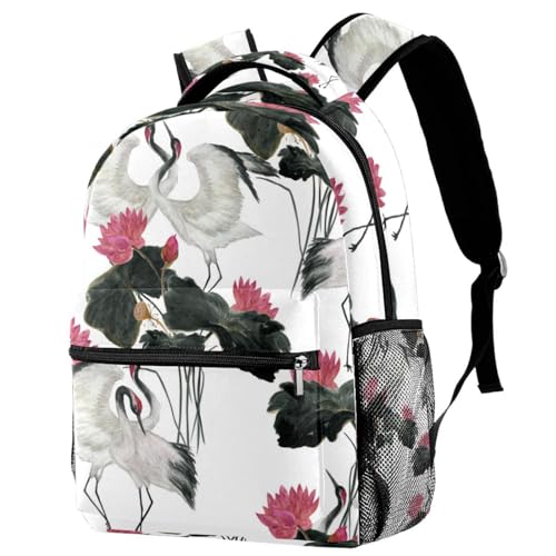 Sac à dos d'école grues et lotus 29x20x40cm pour voyage ado et fille
