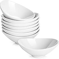 DOWAN Ceramic Dip Bowls 3oz 8-Pack - Boat-Shaped Soy Sauce Dishes, Mini Serving Bowls for Sushi, BBQ Sides, Gravy Boats - Soft White Porcelain