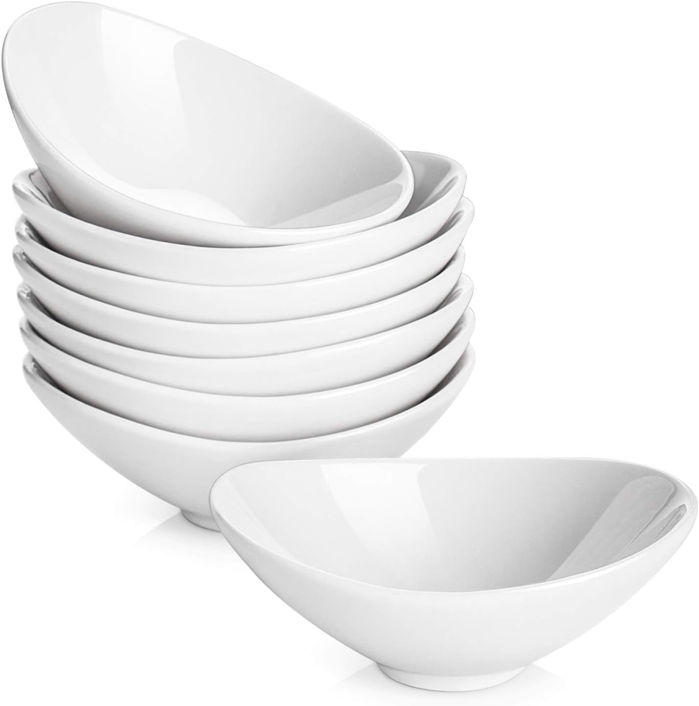 DOWAN Ceramic Dip Bowls, 3 oz 8 Pack Dipping Bowl, Mini Serving Bowls for Side Dishes, Sushi Soy Sauce Dish, Gravy Boat Porcelain Dipping Sauce Cups for BBQ and Party Dinner, Soft White