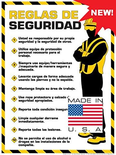 職場 SAFETY RULES ポスター 英語 18" x 24" Spanish Text AH4B