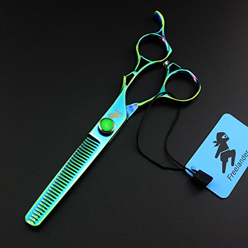 Freelander 6.0" Barber Hair Cutting Shear and Salon Blending/Thinning Scissor with Bag for Professional Hairstylist (Green) - Thumbnail 3