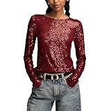 Lucky Brand Women's Sequin Long Sleeve Layering Top, Red Wine