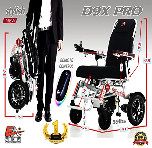 Eaone D9X Pro One Click Automatic Folding Electric Wheelchair Scooter, Lightweight, Dual Turbo Motors, Heavy-Duty Power Electric Wheelchair (21.5'' Seat Width) #TOP1