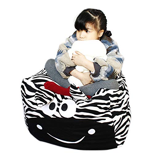 Aminiture Storage Bean Bag Chair,Cute Stuffed Animal Cotton Canvas Beanbag with Zipper for Kids/Adults,Decorative Beanbag Chair Cover for Plush Toys Blankets Towels Clothes 24x24x18.9 in