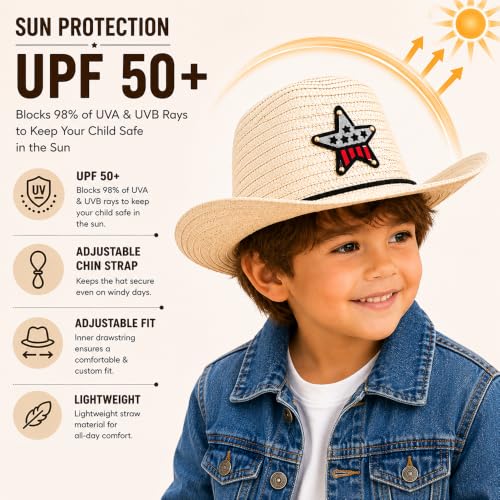Image of VRITRAZ Kids Straw Hat for Baby Boys & Girls | Printed Summer Sun Hat, Woven Wide Brim Beach Cap, Lightweight Breathable Holiday Travel Picnic Outdoor Fancy Dress Fashion Hat for Children & Toddler