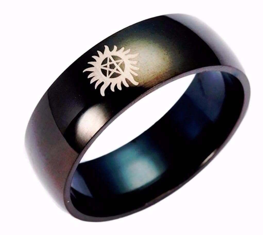 Supernaturals Anti Possession Symbol Black Metal Band Ring Assorted Sizes