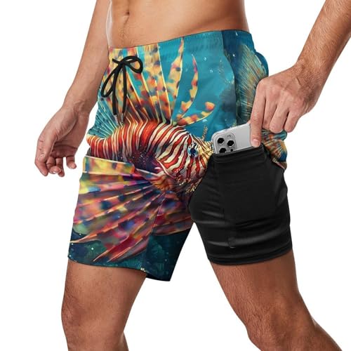 Lionfish Tropical Fish Mens Swim Trunks with Quick-Drying Lining Beach Shorts for Outdoor Sports2