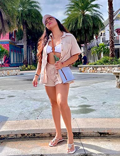 apafes women summer cotton linen short sets 2 piece shorts top lounge beach vacation two piece outfits tracksuits