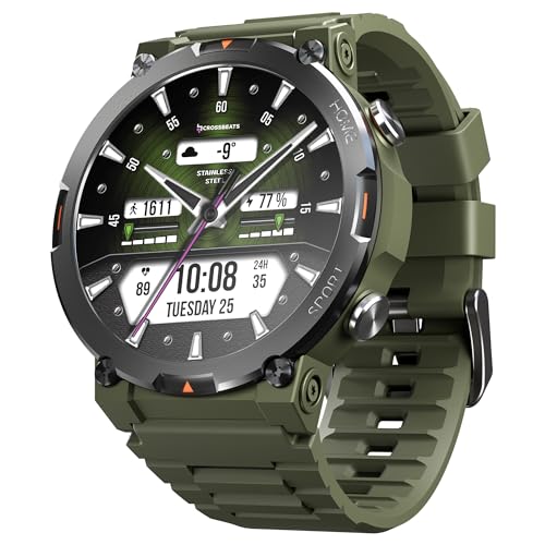 Image of CrossBeats Everest Smart Watch for Men 1.43 inch True AMOLED, Always ON Display Bluetooth Calling Rugged Outdoor Military Standard Certified Upto 15 Days Battery Life Smartwatch 100+ Sports Mode (Green)