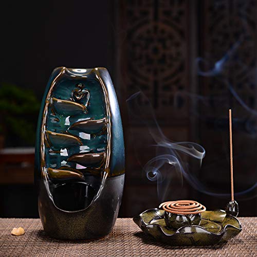 L!Ghtup Ceramic Backflow Incense Burner Waterfall Incense Holder, For Home Decor Aromatherapy Relaxation Gifts… (Blue) #TOP2