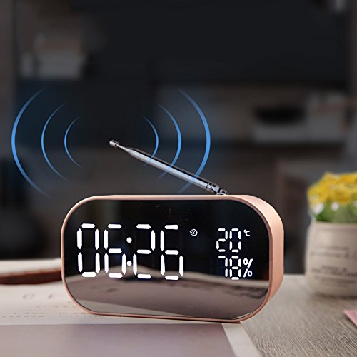 TTAototech Wekker met Bluetooth-luidspreker, multifunctionele thermometer Radio Handsfree bellen Muziek MP3-speler, instelbare LED-spiegelverlichting Nachtkastjes Wekkers Thuis/slaapkamer/kantoor - Image 3