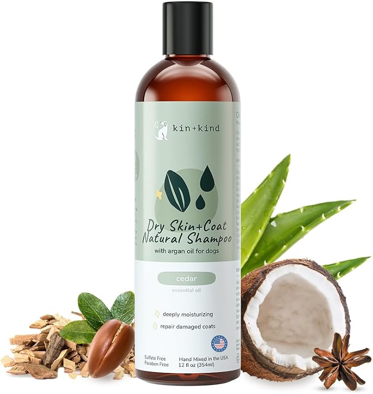 Shampoo natural para cães com pele e pelagem secas, óleo de argan e fragrância de cedro kin+kind 355 mL