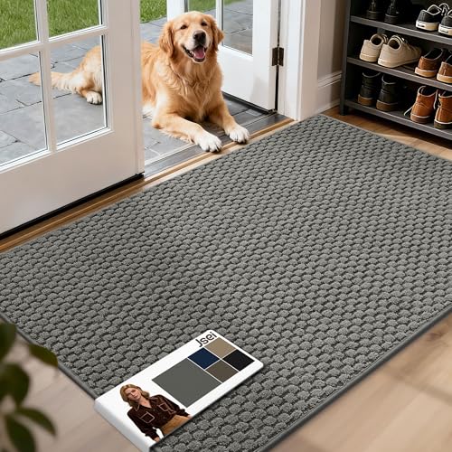 JSEI Dirt Trapper Door Mat 20"x32", Non-Slip Entryway Rugs Doormat Indoor, Washable Absorbent and Stain Resist Welcome Floor Mat for Front Door, Dog Door Mat, Muddy Wet Shoes & Paws, Beige 2