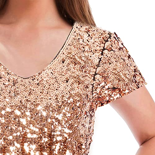 Image of MANER Women's Sequin Glitter Short Sleeve Dress Sexy V Neck Mini Party Club Bodycon Dresses
