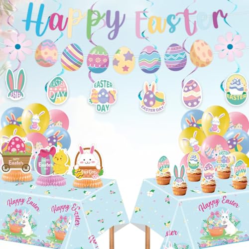 BlissfulDestiny Easter Party Supplies Set, Easter Theme 331 Pieces with Plates, Napkins, Cups, Banner, Balloon, Tablecloth, Flag Swirls and Tableware for 40 Guest Pink and Blue Design for Party by BlissfulDestiny - Used condition - Image 6
