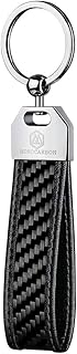 MONOCARBON Real Carbon Fiber Key Chain with Real Leather Edges Keychain Black Stitching Keychain for Men Black