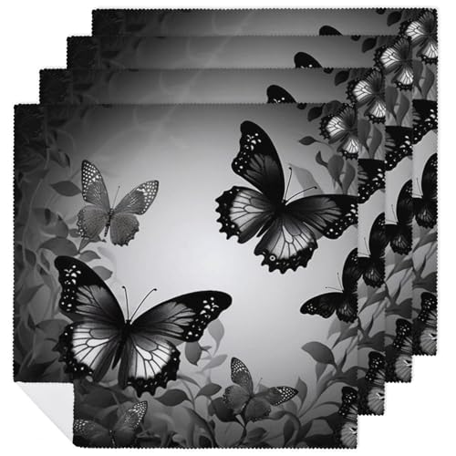 Servilletas de tela con mariposas negras y grises 6 pcs miniatura 1