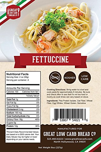 Low Carb Pasta, Keto Pasta, Great Low Carb Bread Company ,7g Net Carbs, 12g of Protein, Non GMO, (Fettuccine, 3 Pack)