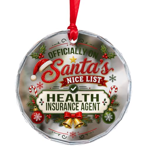 Santa's Nice List Health Insurance Agent Christmas Glass Circle Ornament