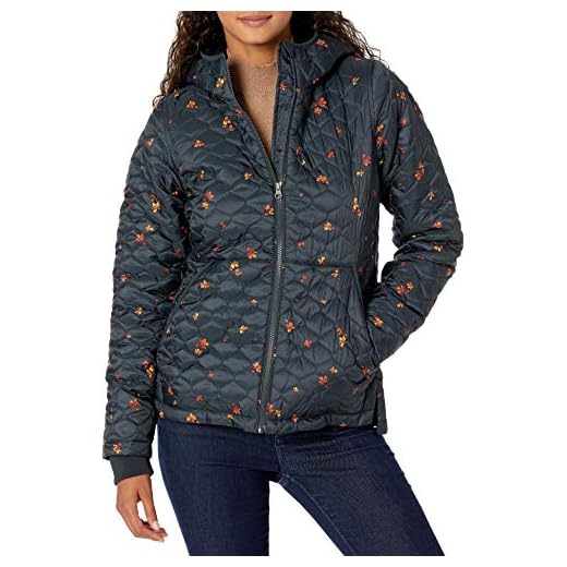 Amazon Essentials Doudoune à Capuche Légèrement Matelassée à Fermeture Éclair Intégrale, Résistante à l'eau et Doublée en Sherpa Femme, Noir Leafy Floral, XXL