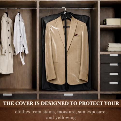 Image of Coat Cover | Foldable Rexin Blazer & Suit Cover with Zipper | Transparent Garment Bag for Wardrobe Storage | Dust & Moisture Protection Clothing Organizer | Pack of 2 | Black | Height-36 inch