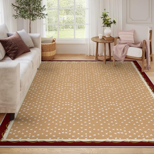 Tapis marron clair vintage au tissage moderne de haute densité