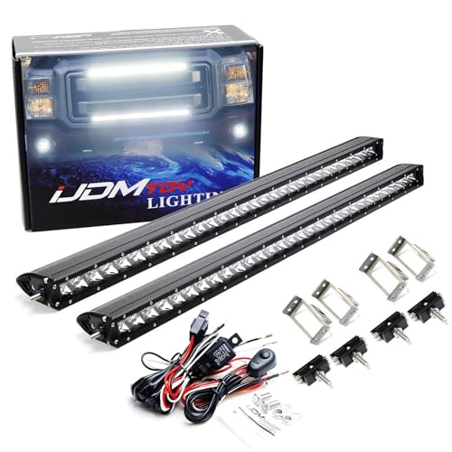 iJDMTOY Kit de Barras de luz LED de 30 Pulgadas para Montaje en Rejilla Doble Arriba/Abajo Compatible con Ford F250 F350 Super Duty 2011-2016, (2) Barras de luz LED CREE de Alta Potencia de 150 W