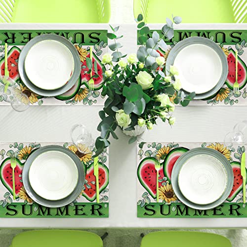 Seliem Summer Watermelon Sunflower Placemats Set Of 4, Flowers Eucalyptus Leaves Dining Table Place Mats, Farmhouse Seasonal Kitchen Decor Home Decoration 12 X 18 Inch #TOP6