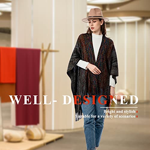 Women's Knit Shawl Wraps, Knitted Poncho Cape Open Front Cardigan Sweater with Tassel for Spring Fall Winter3